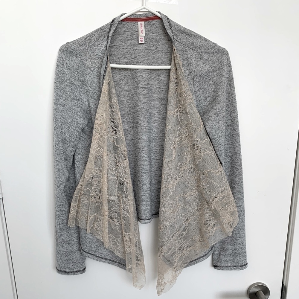 Target Xhilaration Grey Cream Lace Open Cardigan